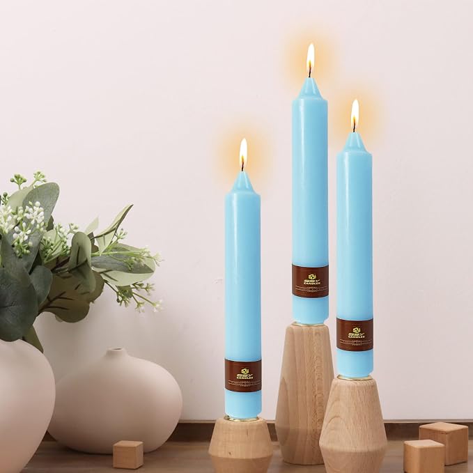 Blue Taper Candles 9 inch - 4 Pack Fat Candle Taper Candles Dripless, Smokeless, Unscented Hand Poured Tall Candlesticks - Perfect for Home Decor, Weddings, and Special Occasions