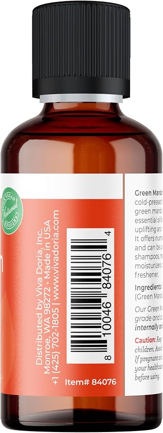 Viva Doria Green Mandarin Essential Oil, 100% Pure, Natural Essential Oil, Undiluted, for Aromatherapy | Food Grade, 30 mL (1 Fluid Ounce)