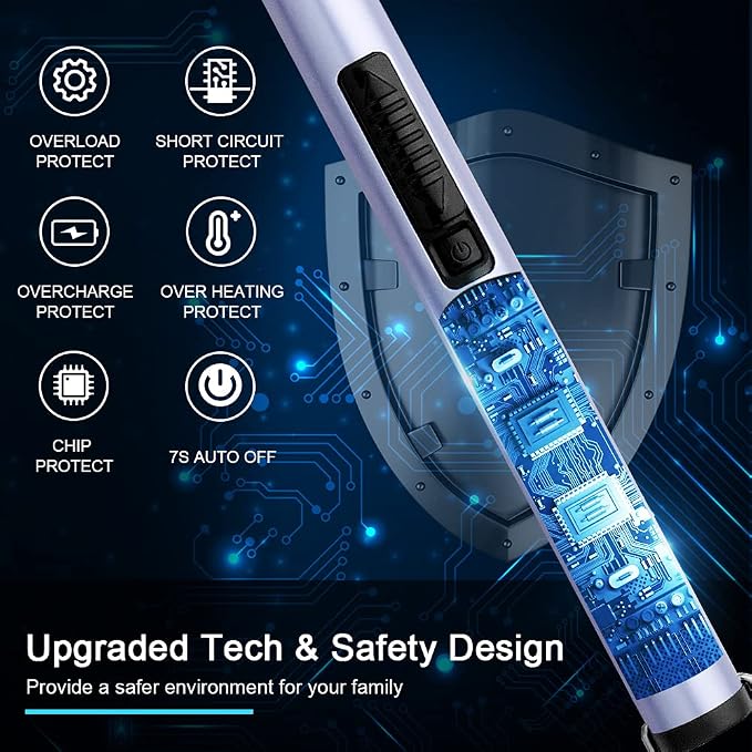 SUPRUS Electric Candle Lighter USB Type C Rechargeable Lighter Steel Shell & Hanging Hook with 360° Flexible Neck(Blue)
