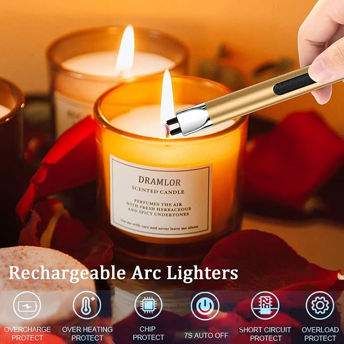 5 in 1 Candle Accessory Kit, Gold Candle Wick Trimmer Set with Rechargeable Lighter, Wick Dipper & Storage Tray, Premium Candle Lighter and Wick Trimmer Set for Scented Candle Lovers