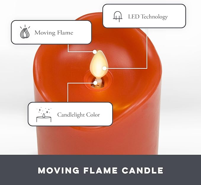 Matchless Candle Co. by Luminara Set of 3 (3" x 4.5",5.5",6.5") Flameless LED Flickering Battery Candle Moving Flame Pillar, Melted Edge, Real Wax Smooth Finish (Bright Red)