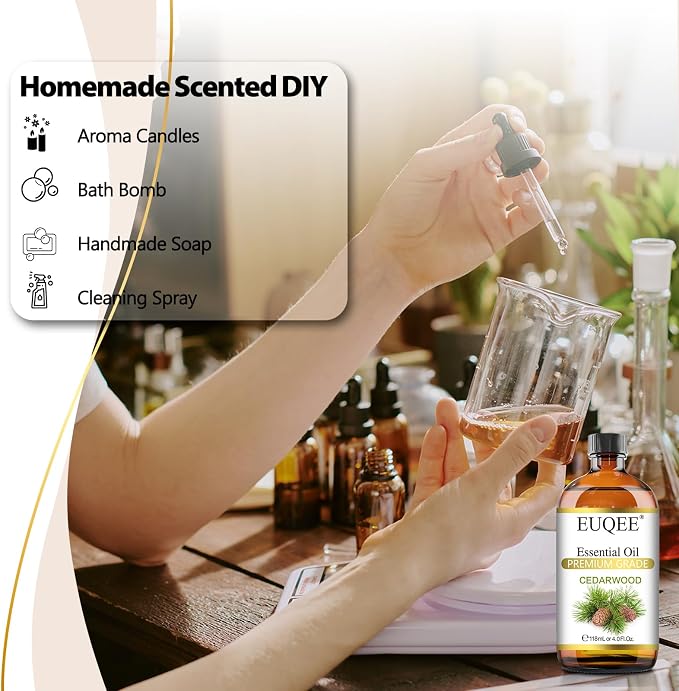 EUQEE Cedarwood Essential Oil 118mL Pure Cedarwood Oil Premium Essential Oil for Diffuser, Humidifier - with Glass Dropper (4fl.oz)