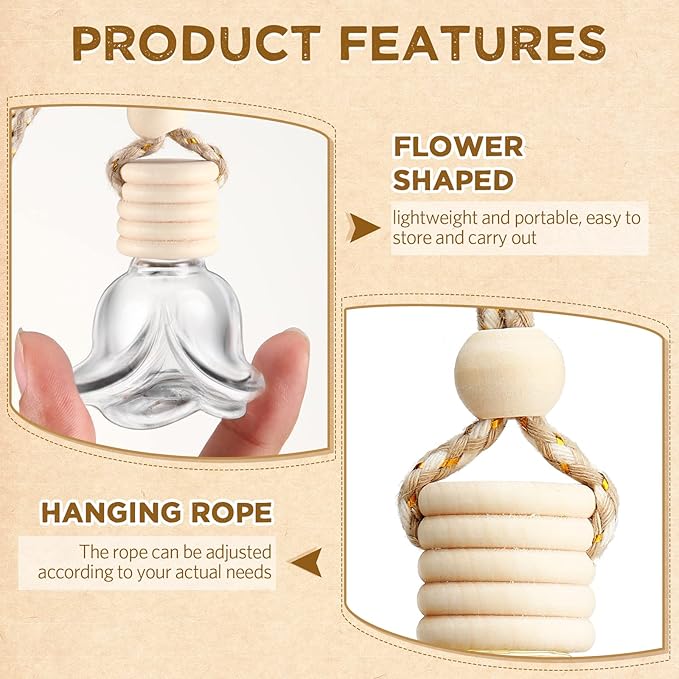 BBTO 50 Pcs Hanging Car Air Freshener Car Diffuser Bottles Empty Glass Perfume Bottle Freshener Diffuser Bottle Pendant for Essential Oil Fragrance Aromatherapy Ornament(Rose)
