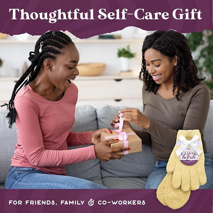 Purple Canyon Moisturizing Socks and Gloves Set | Yellow Fuzzy Socks and Gloves with Aloe and Vitamin E for Women | Women's Gifts for Self-Care
