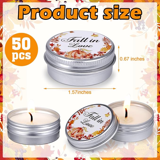 MTLEE 50 Pcs Wedding Candles Gift Favors for Guests 1 Oz Lavender Scented Soy Wax Aromatherapy Candle Favors for Bridal Shower Rustic Wedding Party Guests (Fall in Love)