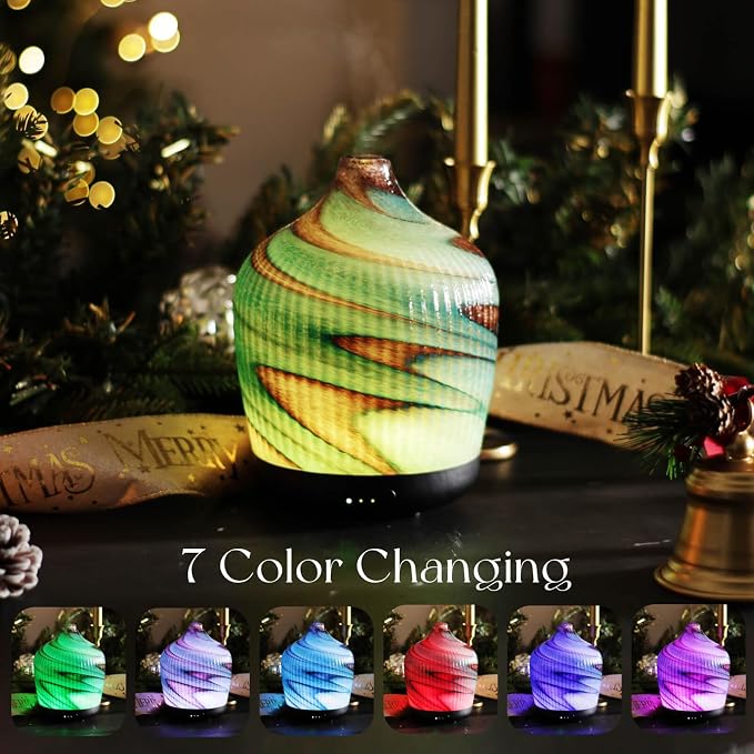 Porseme 280ml Essential Oil Diffuser, Ultrasonic Cool Mist Humidifier with Color Changing, Auto Shut-Off, 6-10 Running Hours, Aromatherapy Glass Diffusers for Home Bedroom, Office, Yoga (Teal Green)