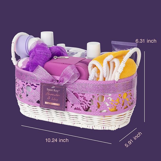 25Pcs Lavender Bath and Body Gift Basket, Hydrating Skin Care Kit, Spa Kit | Self-Care Set, Home Spa Basket set, Beauty Care Kit w/ Necklace, Birthday, Christmas, Mother Day, Anniversary, Bridal Shower