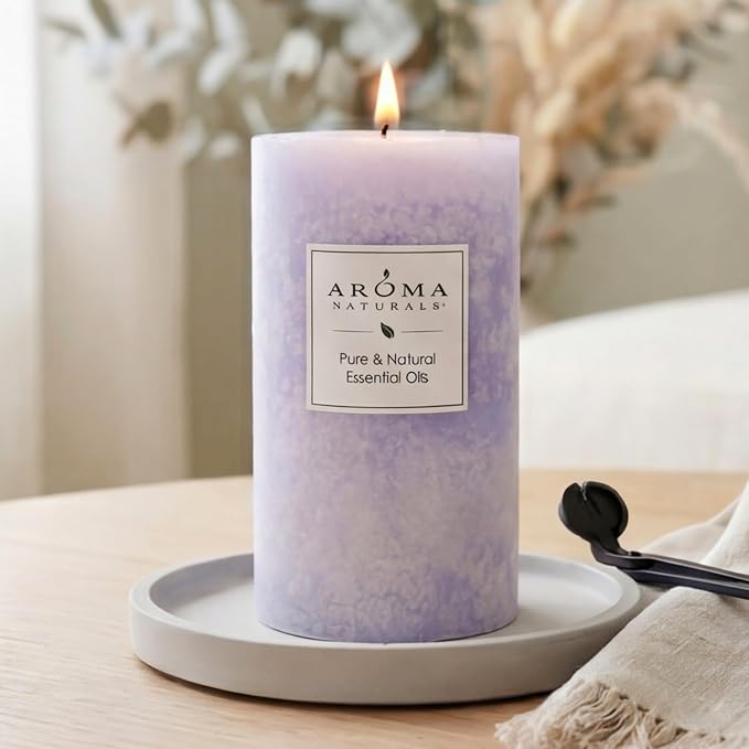 Aroma Naturals Essential Oil Scented Pillar Candle, Tranquility, 2.75 Inch X 5 Inch, Lavender, 1 Pound