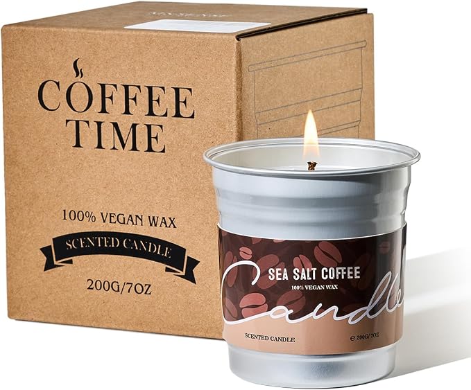 M&SENSE Iced Coffee Candle Summer Sea Salt Scented, Soy Wax 7oz | 42 Hours Long Lasting, Clean Burn, Small Jar, Stress Relief Aromatherapy, Gifts for Women Men