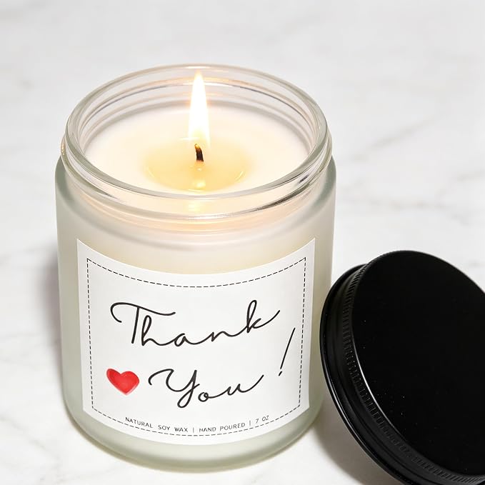 Thank You Scented Candle, Thank You Gifts, Appreciation Gifts for Moms, Dads, Friends, Sisters, Coworkers, Nurses, Principal, Teacher, Boss, Coworkers, Lavender & Eucalyptus, 100% Soy Wax, 7OZ