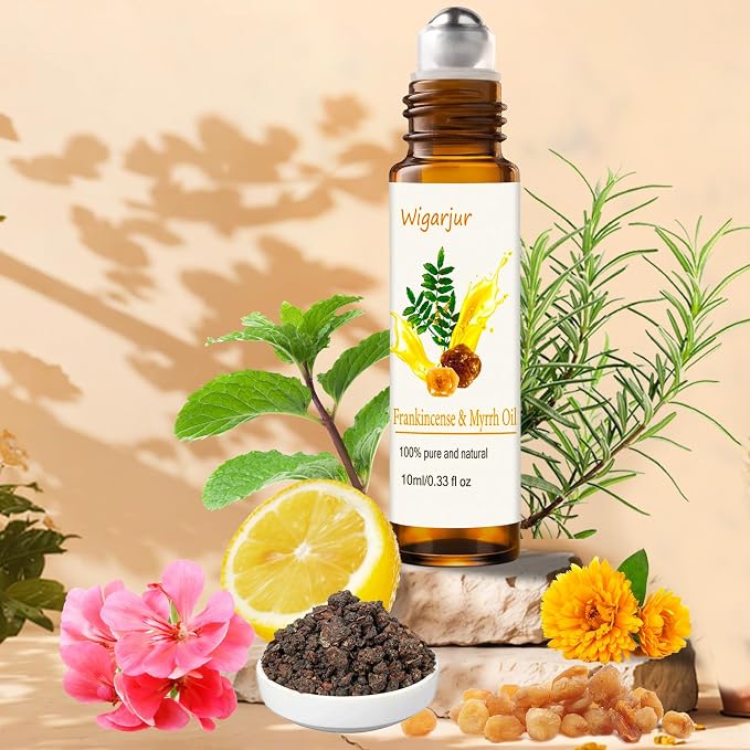 3 PCS Frankincense Essential Oil Blend Oils Roll On, Patchouli, Myrrh, Rosemary Essential Oils, Vitamin C Roller for HIPS, Hands, Shoulders and Legs Skin Care Soothing