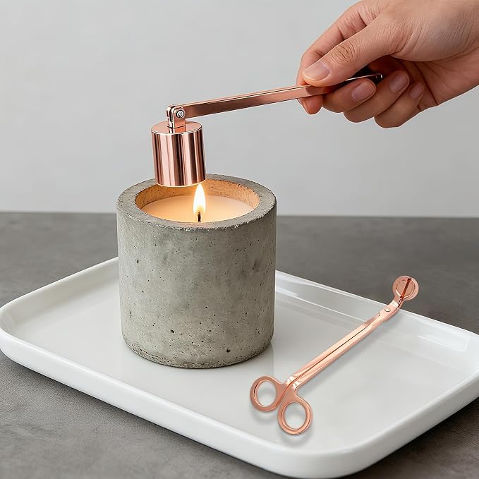Candle Snuffer and Wick Trimmer Set of 4, Stainless Steel Candle Accessory Set, Rose Gold Wick Scissor Cutter and Snuffer for Home Use, Candles Lover