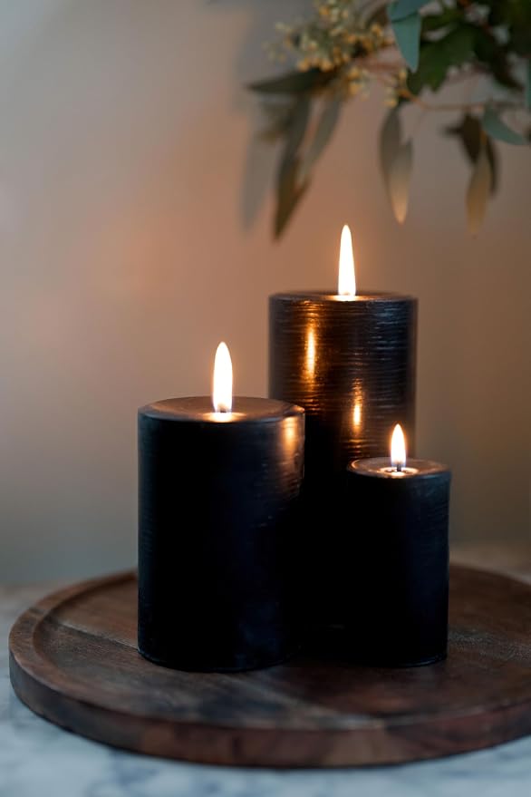 Sunbeam Candles 100% Pure Beeswax Pillar Candles | Long Burning All Natural Non-Toxic Beeswax Candles | Made in USA (Smooth, Midnight Black, 3"x4.25")