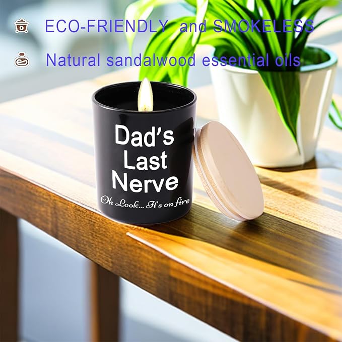 BFJLIFE Dad Gifts from Daughter Son Funny Unique Fathers Day Christmas Birthday Gift for Dad Stocking Stuffers Dads Last Nerve Sandalwood Scented Soy Candles