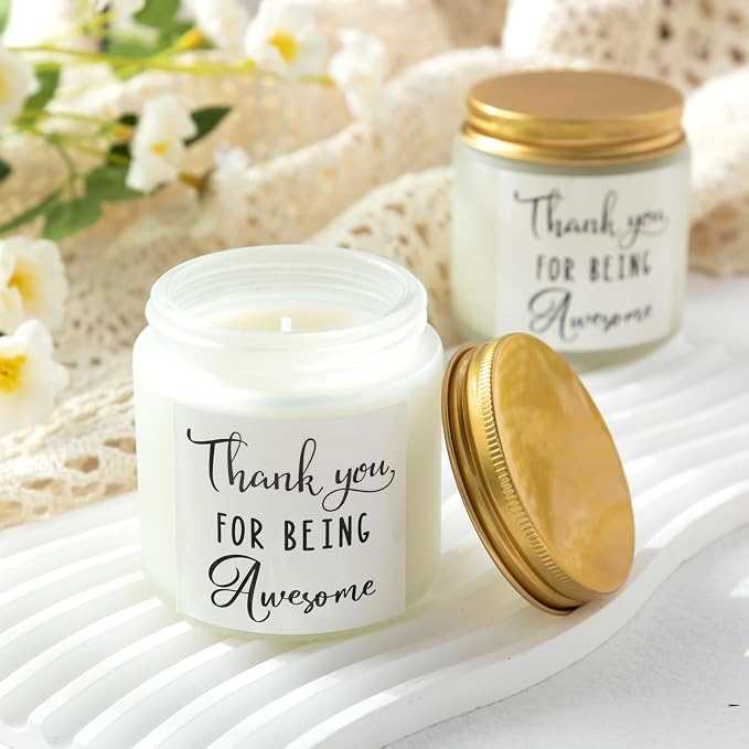 MTLEE 20 Pcs Thank You Gifts Candles 3.5 oz Employee Appreciation Inspirational Scented Soy Wax Candle Thanks Gift for Coworker Women Volunteer Teacher(Thank You,White)