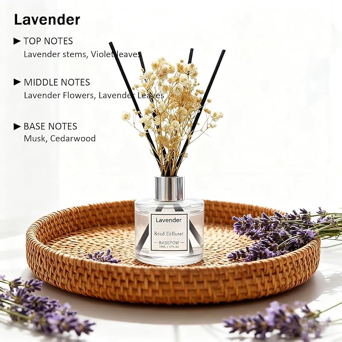 Reed Diffuser Set of 3 Pack,Lavender,White Jasmine,Lemongrass Scented Oil Diffuser with 12 Sticks,Reed Diffuser for Home Living Room Office Bathroom Air Freshener,50ml x 3