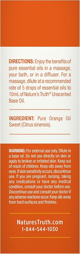 Nature's Truth Orange Sweet Essential Oil | 15 mL | for Diffuser and Aromatherapy | Pure Plant Based, Non-GMO & Gluten Free