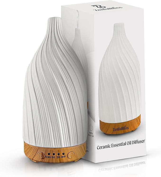 Ceramic Essential Oil Diffuser – 100ml Handcrafted Ultrasonic Aroma Diffuser with 7 LED Colors, Auto Shut-Off When No Water & Quiet Operation – Stone Diffuser for Home, Office & Bedroom