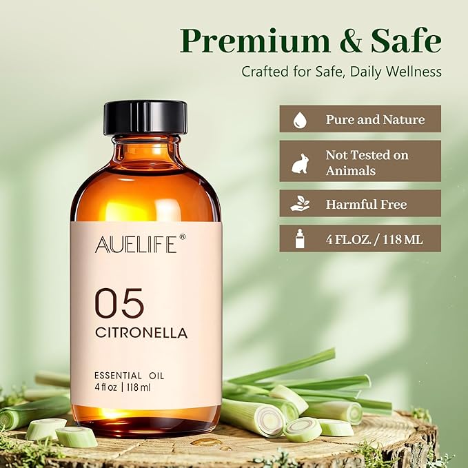 Citronella Essential Oil – 4 Fl Oz Citronella Oil for Homemade Sprays – Summer Essential Oil for Diffuser for Home, DIY Candle and Soap Making Home Fragrance with Dropper