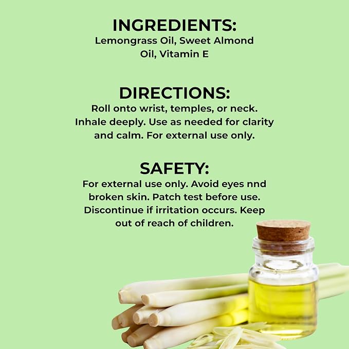 AIYE Essentials Lemongrass Roll On, 100% Pure Essential Oils, 0.34 oz / 10 ml, 2 Pack