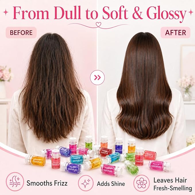 Hair Perfume Oil for Women, 40 Portable Bottles Hair Oil with 10 Scents, Hair Fragrance Gift Set, 2-in-1 Leave-In Hair Serum for Frizzy Dry Hair, Lightweight Non-Greasy, Long-Lasting Scent