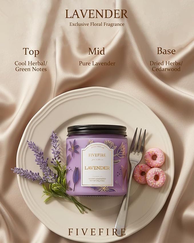 Lavender Scented Candles for Sleep, 13oz Natural Soy Wax 2-Wick Jar, Up to 76-Hour Clean Burn, Calming Sweet Lavender Home Fragrance, Gift for Women Men