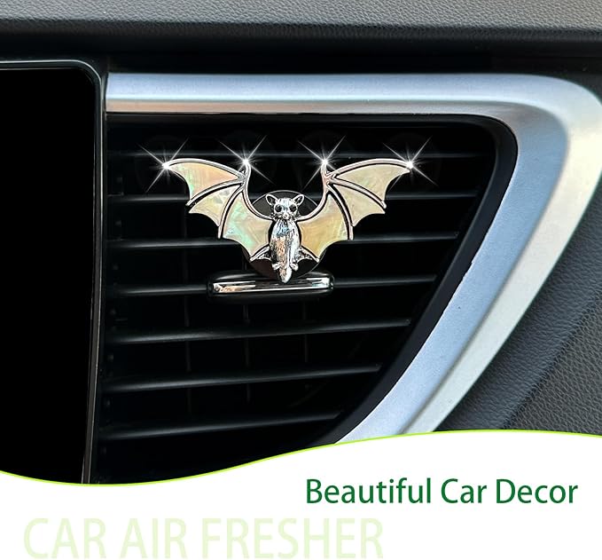 ORIESSE Beige Bat Air Vent Clip Car Air Freshener Outlet Clips Natural Seashell Vampire Bat Car Accessories Gothic Car Decor Refillable Diffuser Clips