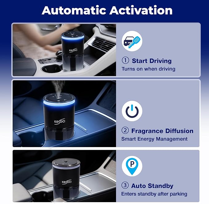 Smart Car Air Freshener Diffuser 160ML – Motion Sensor Activation, Car Fresheners Long Lasting with 3 Spray Modes, Car Diffuser Air Freshener with Rechargeable Battery for Cup Holder (Dark Forest)