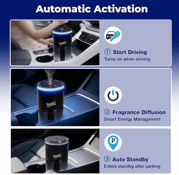 Smart Car Air Freshener Diffuser 160ML – Motion Sensor Activation, Car Fresheners Long Lasting with 3 Spray Modes, Car Diffuser Air Freshener with Rechargeable Battery for Cup Holder (Deep Ocean)