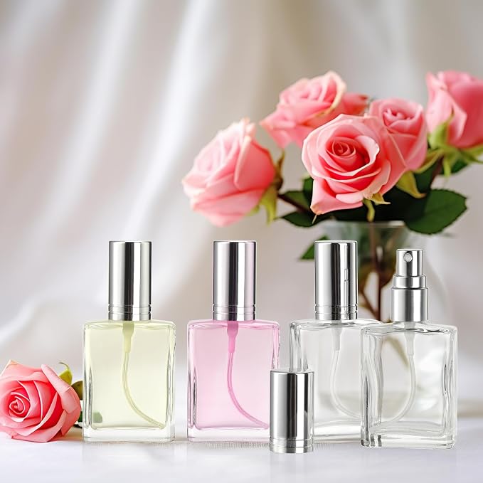 Foraineam 18 Pack Clear Glass Fine Mist Atomizer Spray Bottles, 15ml Refillable Mini Perfume Bottle, Empty Glass Perfume Atomizer Bottle Fragrance Bottles with Droppers and Funnels