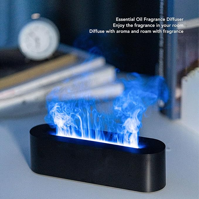 USB Portable Easy Flame Diffuser Humidifier with 7 Colors, Improve Air Quality for Room, Office, Bedroom (Black)
