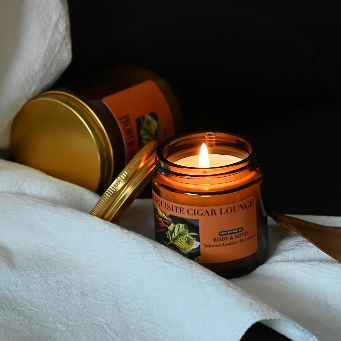 Scented Candles, Tobacco Leather Scented for Men, 8 oz Natural Soy Wax Masculine Scents Candle for Home, Birthdays Gifts for Men, Father, Friends