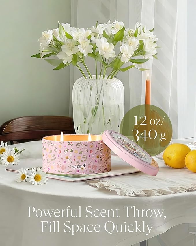 M&SENSE Dual-Wick Peony Scented Candle 12oz | 2 Wick Spring Soy Candles, Natural Soy Wax, Floral Scented, Gift for Her Women