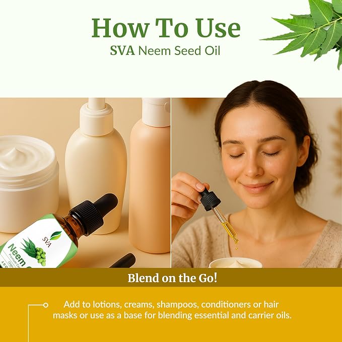 SVA Neem Seed Oil 4 Fl Oz - for Face, Skin Care, Hair Care, Scalp Massage & Body Massage – Carrier Oil with Dropper