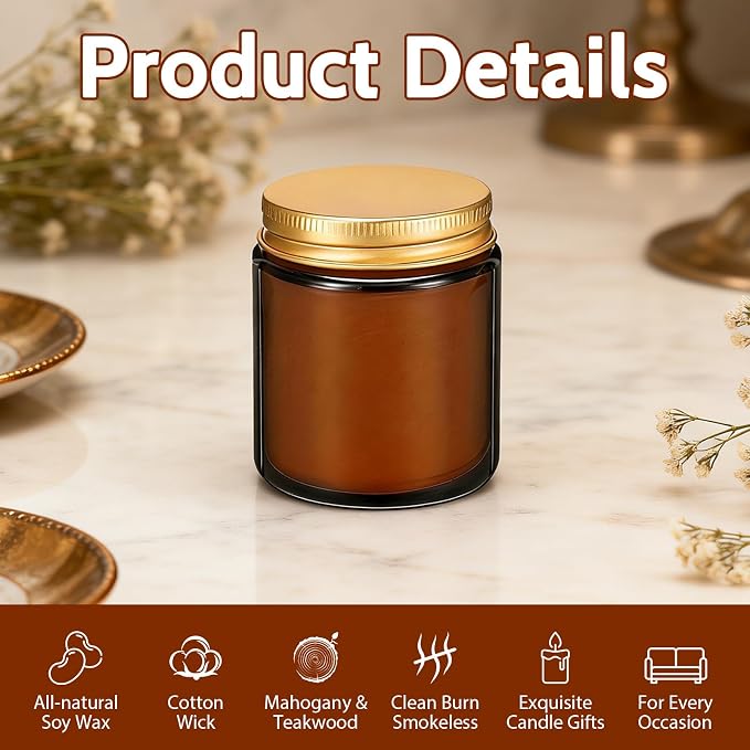 24 Pack 6 oz Mahogany & Teakwood Scented Soy Candles, Bulk Glass Jar Aromatherapy Candles, Long Lasting Soy Wax Candles for Home, Wedding, Party & Stress Relief
