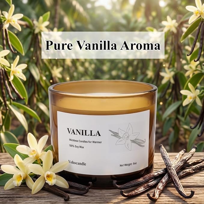 VOHO Vanilla Wickless Candles for Candle Warmer Lamp, 9oz Soy Scented Candles & 10ml Essential Oil for Customizable Strength, Wickless Vanilla Candle for Warmer Lamp Thanksgiving Christmas Women Gifts