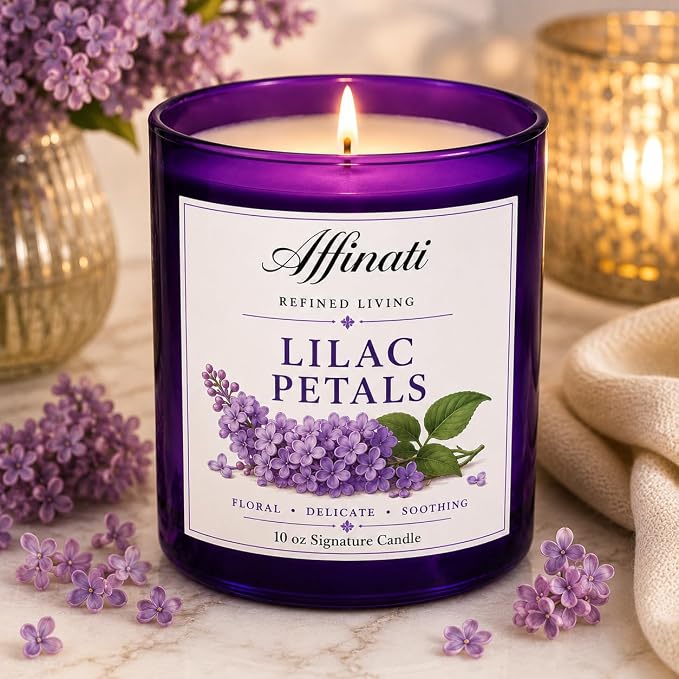 Affinati Lilac Petals Signature Candle - 10 oz Luxury Soy Blend Wax Candle, Long-Lasting Home Fragrance
