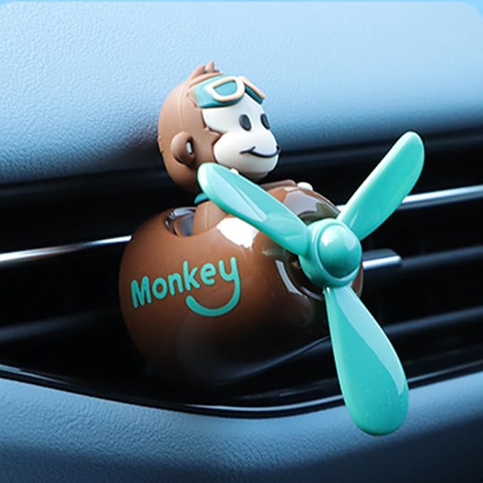 Pilot Monkey Cute Car Diffuser - Rotating Propeller Cartoon Automotive Air Outlet Fan Creative Car Perfume Decoration - Automotive Air Fresheners