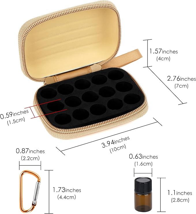 2Pcs Mini Essential Oil Bottle Case with 30 Empty 2ml Vials, Travel Storage Organizer Box for Essential Oils, Compact Aromatherapy Holder for Home, Travel & Outdoor Use (15 Slots, Gold)