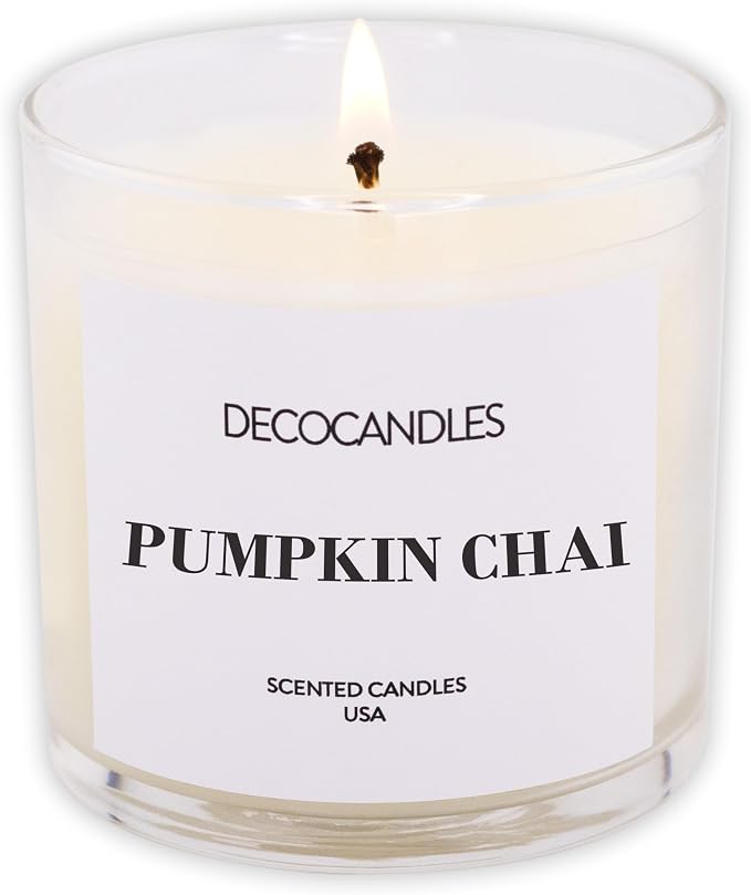 DECOCANDLES Pumpkin Chai Home Fragrance Candle, 6 Oz Soy Wax Blend Scented Candle, Long Burn Time