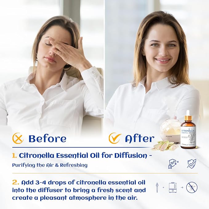 HIQILI 1 Fl Oz Citronella Essential Oil for Aromatherapy Diffuser for Home - 30ML