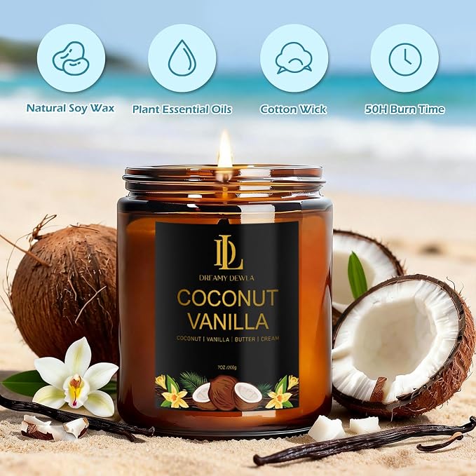 6 Pack Scented Candles Set, 42oz 300 Hour Long Lasting Candle, Soy Candles for Home Scented, Scents of Coconut Vanilla/Pineapple Cocktail/Sicilian Lemon/Pink Sands/Bahama Breeze/Vanilla Ice Cream