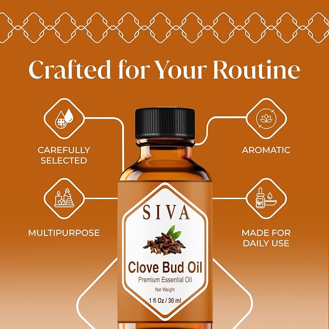 Siva Clove Bud Essential Oil 1 Fl Oz – for Diffuser, Skin & Hair Care – Ideal for Aromatherapy, Massage & DIY Blends- with Dropper