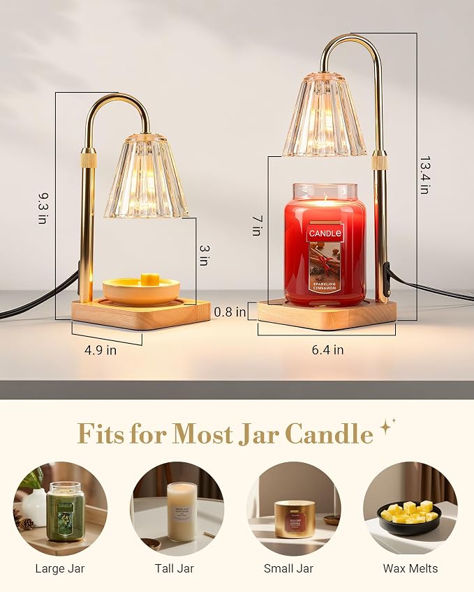 Marycele Candle Warmer Lamps 2 Pack, Electric Wax Warmer Lamp with Timer for Jar Candles, Aesthetic Home Decor, Housewarming Gifts for Women, Adjustable Height Clear
