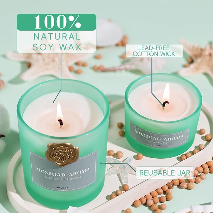 California Coast Candle Set - 2 Packs, Ocean Breeze Scented Jar Candles for Home Fragrance, Beach Scented Soy Wax Luxury Candles for Air Freshening, Vacation Scent & Refreshing Housewarming Gift