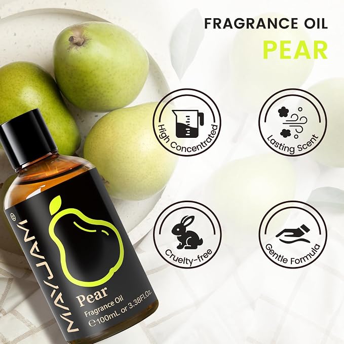 MAYJAM 100ML/3.38FL.OZ Pear Fragrance Oils with Glass Dropper, Essential Oils for Diffusers for Home, Long Lasting Scented Oils for Diffusers Soap Candle Making