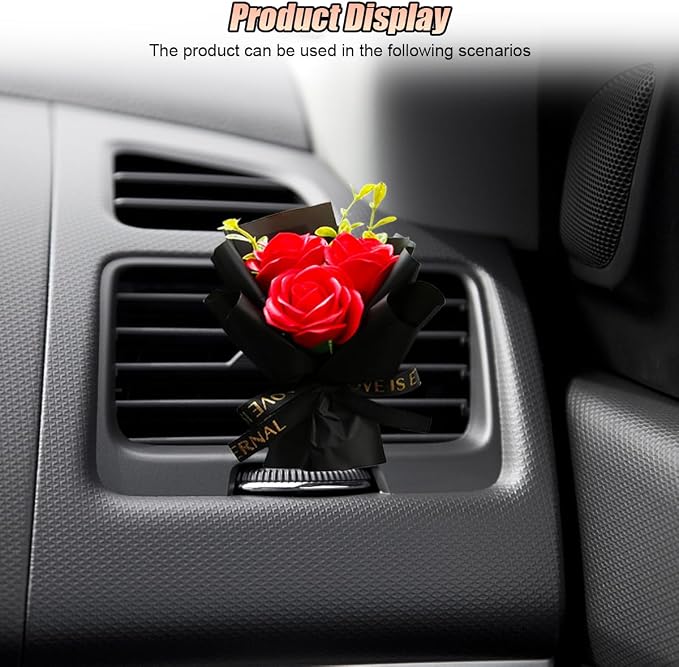 Mini Bouquet Car Air Outlet Vent Clip, Rose Car Dashboard Air Vent Trim Clips, Cute Flower Automotive Interior Diffuser Decoration Accessories for Women Present (Romantic Red)