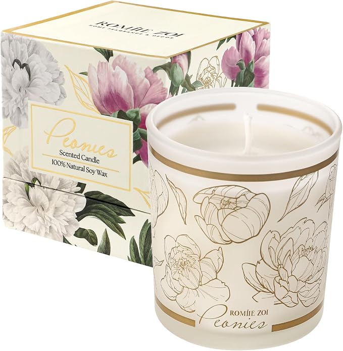 ROMIIE ZOI Scented Candle - Peony - 6oz Aromatherapy Soy Wax Jar Candle for Home, Gifts for Women - 170g