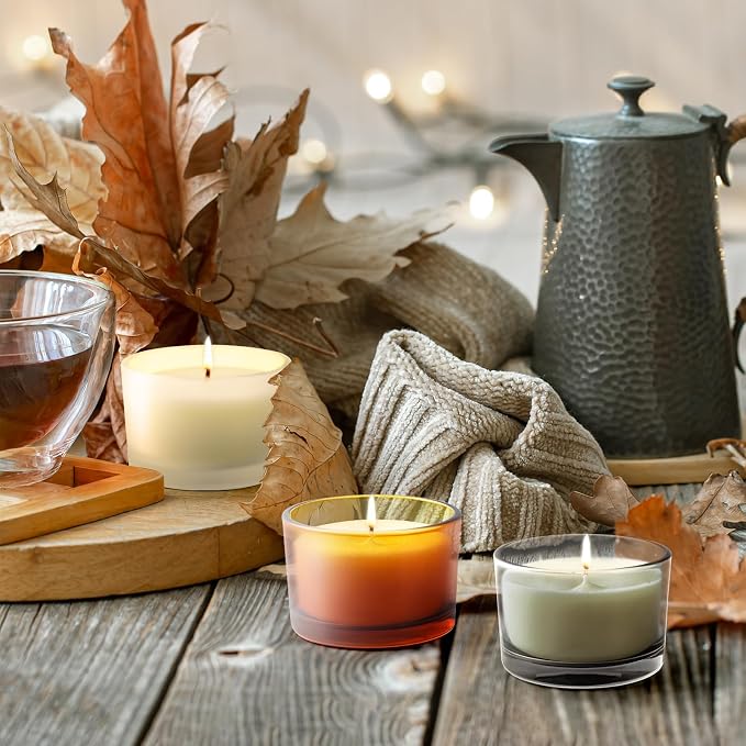 SHOWIN Thick Candle Jars for Making Candles 16 Pcs, 4 OZ Empty Jars with Wood Lids for Candle Making, Sample Container - Dishwasher Safe,Clear Gray