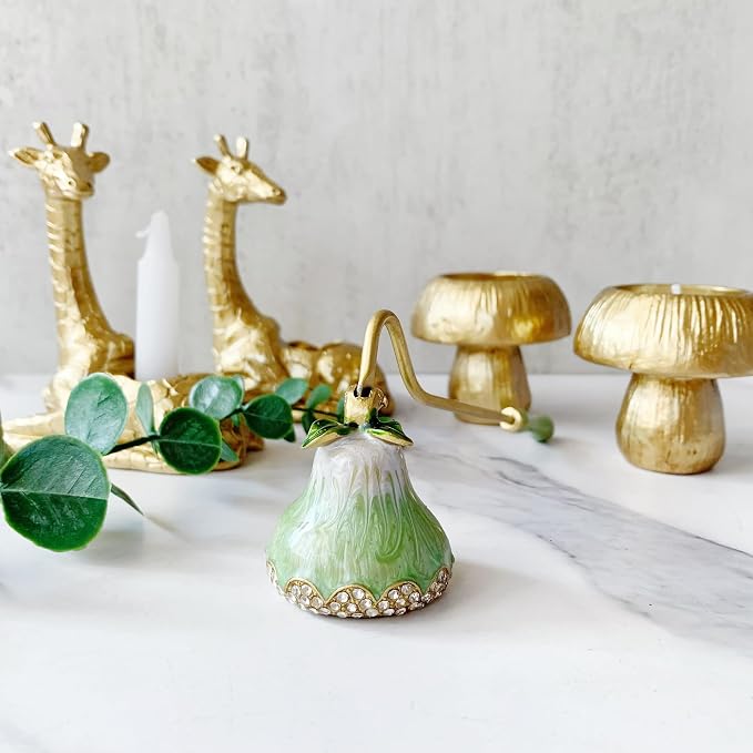 Green Pear Candle Snuffer, Hand-Painted Metal Candle Extinguisher with Non-Slip Handle, Elegant Decorative Candle Tool for Hanukkah, Christmas, Birthdays
